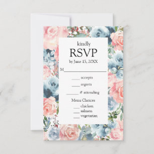 Cartão de RSVP de Escolhas do Menu de Rosas Azuis