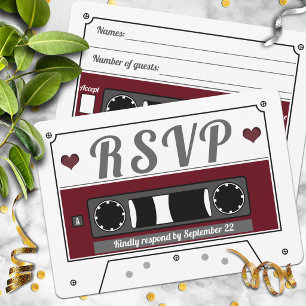 Cartão de RSVP de Fita Cassete Retro Vinho Vermelh