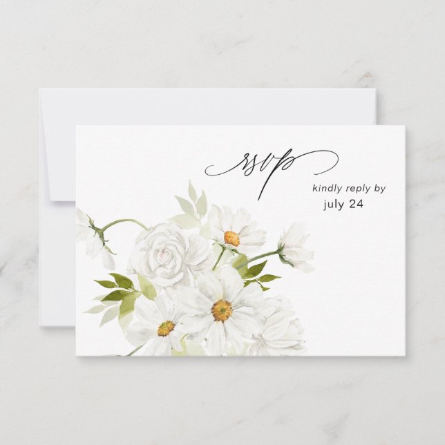 Cartão de RSVP de Flor Branca Daisy com Refeição 4 (Frente)