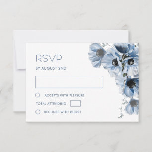 Cartão de RSVP de Flor Transparente Azul