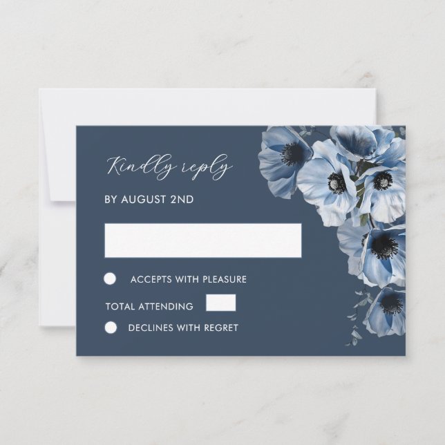 Cartão de RSVP de Flor Transparente Azul (Frente)