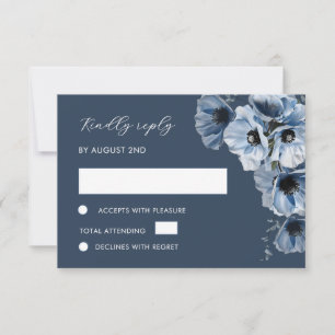 Cartão de RSVP de Flor Transparente Azul