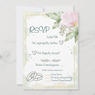 Cartão de RSVP de Florais de Papoula Rosa em Aquar