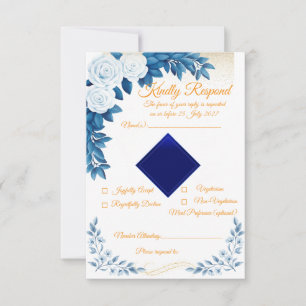 Cartão de RSVP de Floral Azul Elegante