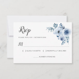 cartão de RSVP de floral de casamento azul empoeir