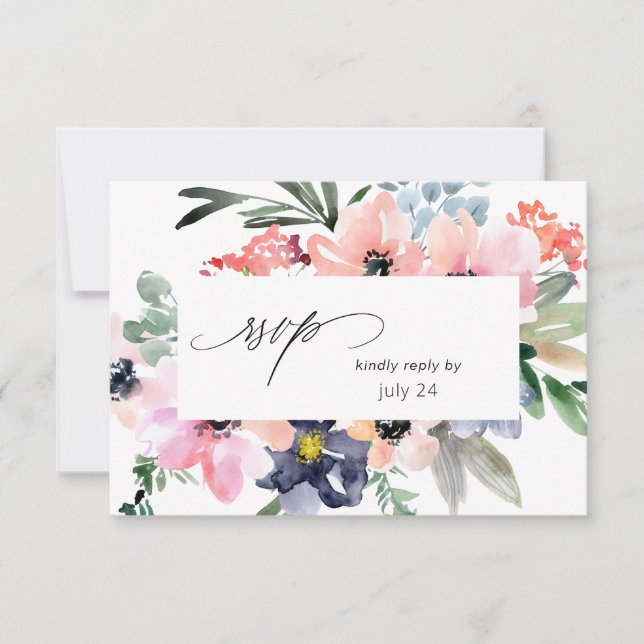 Cartão de RSVP de Floral de Verão com Refeição (Frente)