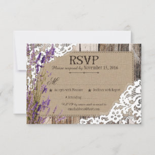 Cartão de RSVP de Flores de Lavanda em Madeira com