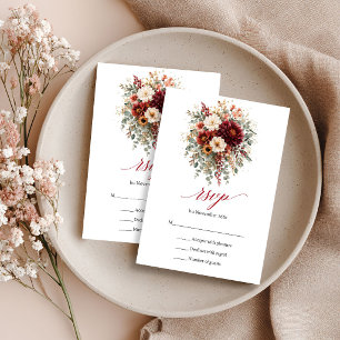 Cartão de RSVP de Flores de Outono Boho Eucalipto