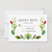 Cartão de RSVP de flores folclóricas polonesas ver