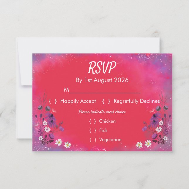 Cartão de RSVP de Flores Silvestres de Framboesa (Frente)
