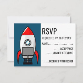 Cartão de RSVP de Foguete Retro de Ficção Científi