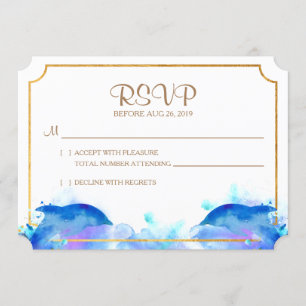 Cartão de RSVP de Golfinho em Aquarela Azul