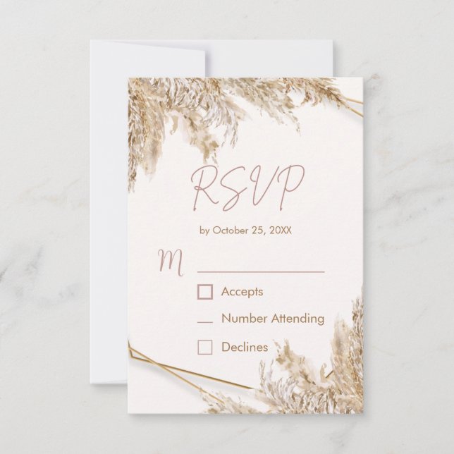 Cartão de RSVP de Grama Pampas Boho | Bege Neutro  (Frente)