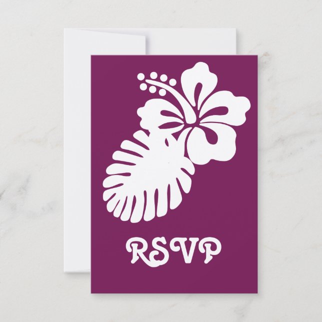 Cartão de RSVP de Hibisco Tropical no Vinho (Frente)
