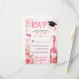 Cartão de RSVP de Higienista Dental Brilho Rosa