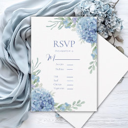 Cartão de RSVP de Hortênsia Floral Azul