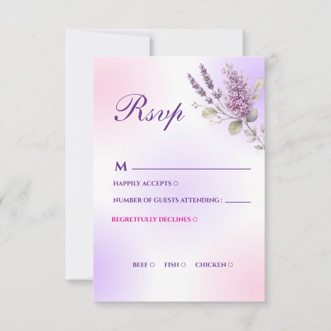 Cartão de RSVP de Lavanda Roxa Elegante (Frente)