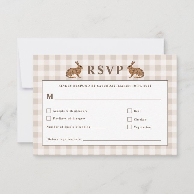 Cartão de RSVP de Lebres da Floresta Bege (Frente)