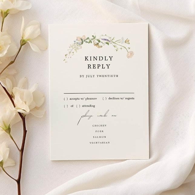 Cartão de RSVP de Menu de Casamento de Flores Silv (Criador carregado)