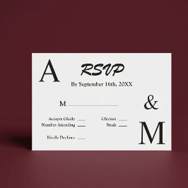 Cartão de RSVP de Monograma com Tipografia Minimal