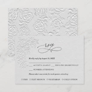 Cartão de RSVP de Noiva com Rosas Brancas Relevo F