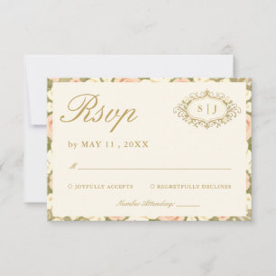 Cartão de RSVP de Noiva Vintage Monograma Marfim
