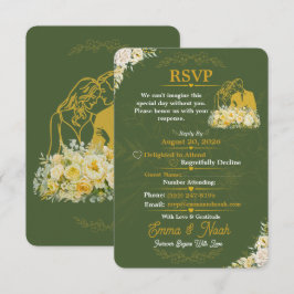 Cartão de RSVP de Noivado Botânico Oliva Elegante