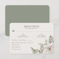Cartão de RSVP de Opções de Refeição Verde Musgo d