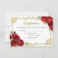Cartão de RSVP de Quinceañera em Ouro e Rosa Verme