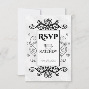 Cartão de RSVP de Redemoinhos Vintage Preto