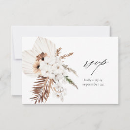 Cartão de RSVP de Refeição com Floral Branco Boho