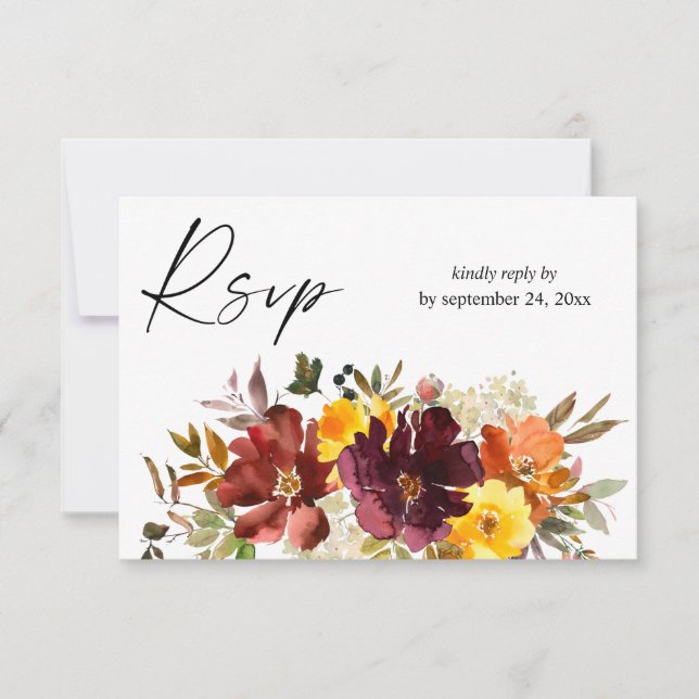 Cartão de RSVP de Refeição com Floral Laranja e Am (Frente)