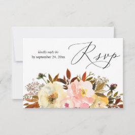 Cartão de RSVP de Refeição Floral Rosa e Amarelo C