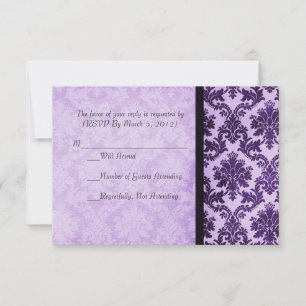 Cartão de RSVP de Rosa Roxa Damask Elegante de Lux