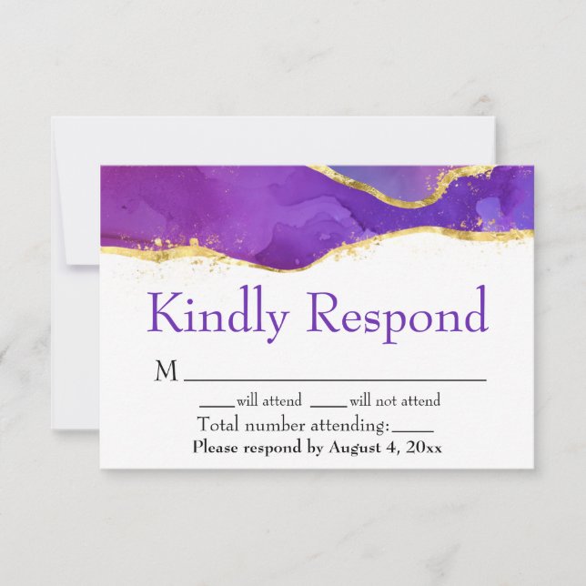 Cartão de RSVP de Tinta Abstrata Rosa Fúcsia Roxo  (Frente)