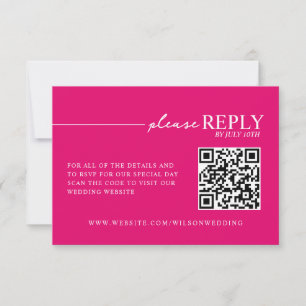 Cartão de RSVP de Tipografia Mínima Rosa Quente QR