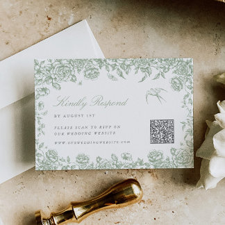 Cartão de RSVP de toile sage com código QR Chinois