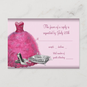 Cartão de RSVP de Vestido de Bola Rosa com Sapato
