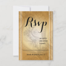 Cartão de RSVP dourado com desenho de renda