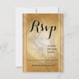 Cartão de RSVP dourado com desenho de renda