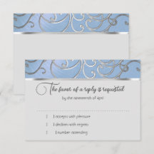 Cartão de RSVP Elegante Azul Céu e Filigrana Doura