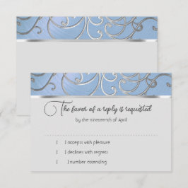 Cartão de RSVP Elegante Azul Céu e Filigrana Doura