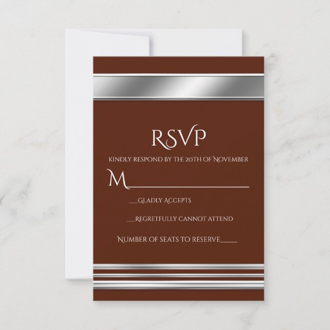 Cartão de RSVP elegante brilho de platina prateada (Frente)