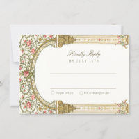 Cartão de RSVP Elegante com Dourado Barroco