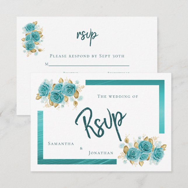 Cartão de RSVP Elegante Rosa Azul e Turquesa (Frente/Verso)