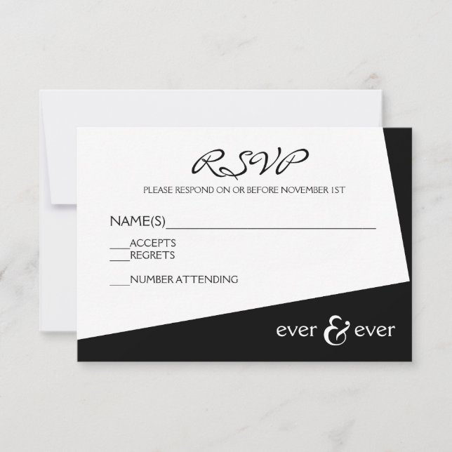 Cartão de RSVP Ever & Ever Preto e Branco Ângulo (Frente)