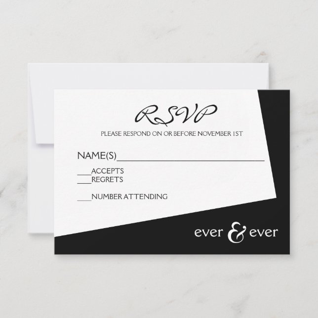 Cartão de RSVP Ever & Ever Preto e Branco Ângulo (Frente)