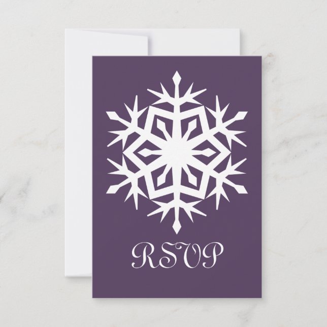 Cartão de RSVP Flocos de Neve de Inverno em Roxo (Frente)