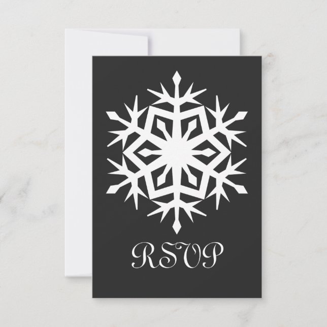 Cartão de RSVP Flocos de Neve no Inverno em Preto (Frente)