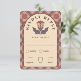 Cartão de RSVP Floral Art Deco com QR de Escolha d